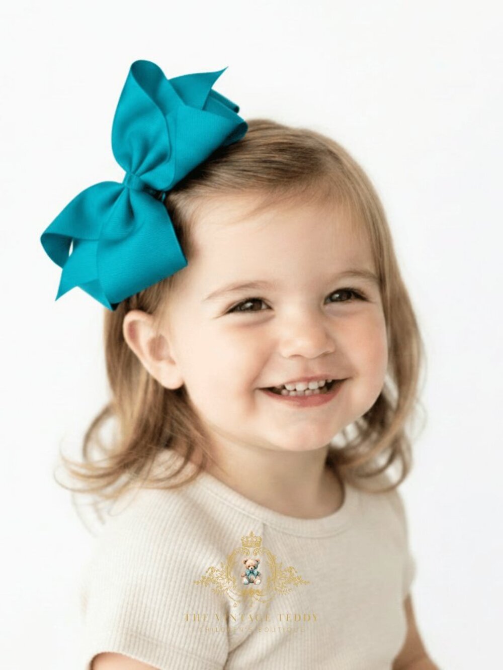 Pretty Girls Hair Bows Grosgrain Ribbon Clips Hair Accessories Cyan Blue 6 Inch